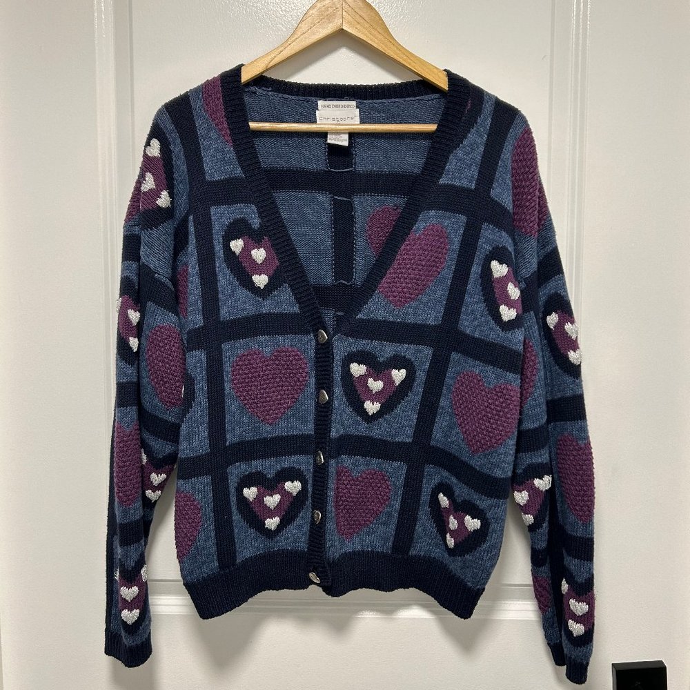 Christopher & Banks Cardigan Sweater with Hearts 1990s